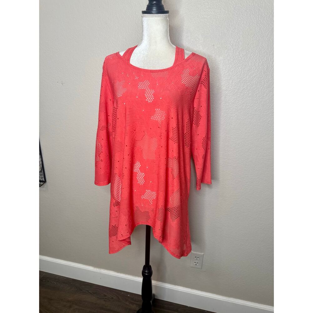 CLARA SUN WOO Women's XL Eyelet Cold Shoulder Tunic Top Orange Cover Up USA - Picture 4 of 11